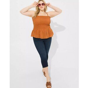 NWT Torrid 3 Amber Brown Peplum Chiffon Smocked Top 3X 22 24